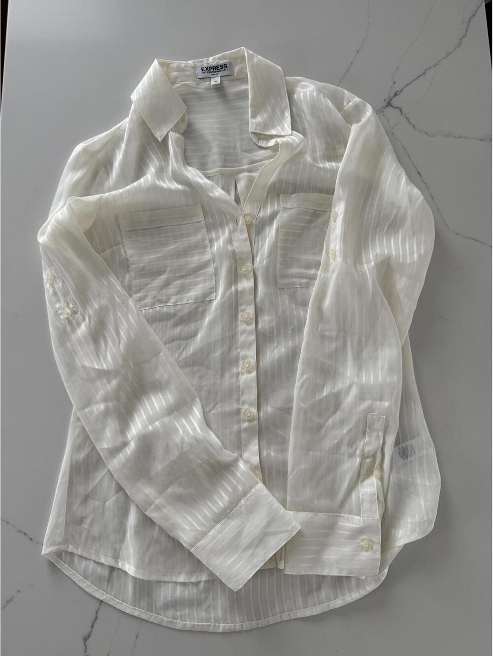 Express The Portofino Slim Fit White Sheer Button-Up Shirt XS